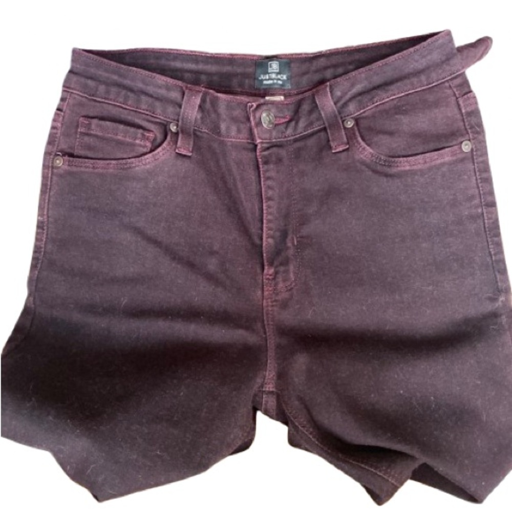 Burgundy High-Rise Distressed Skinny Jeans by Just Black - Size 27